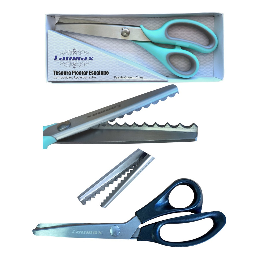 Kit Tesoura De Escalope + Tesoura De Picotar Zig Zag Tecidos em Oferta na Shopee