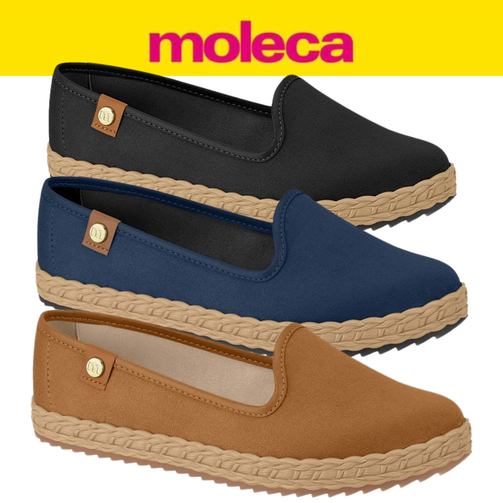 Sapatilha Feminina Moleca Camurça Alpargata Tratorada Preta Marrom Conforto em Oferta na Shopee