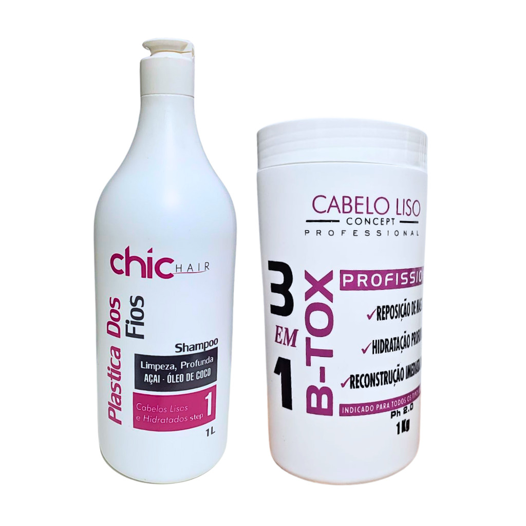 Shampoo Antí-resíduo plástica Chic Hair 1L e B-tox 3 em 1 1KG