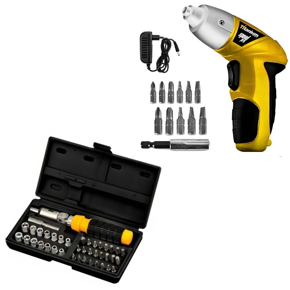 Kit Chaves Jogo Catraca 40 Peças + Parafusadeira C/ 11 Bits em Oferta na Shopee