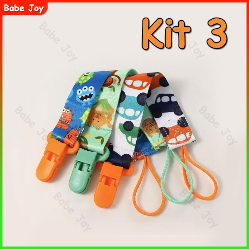 Kit 3 Prendedor de chupeta bebê com estampa de desenho animado mordedor brinquedo anti-queda cordão em Oferta na Shopee