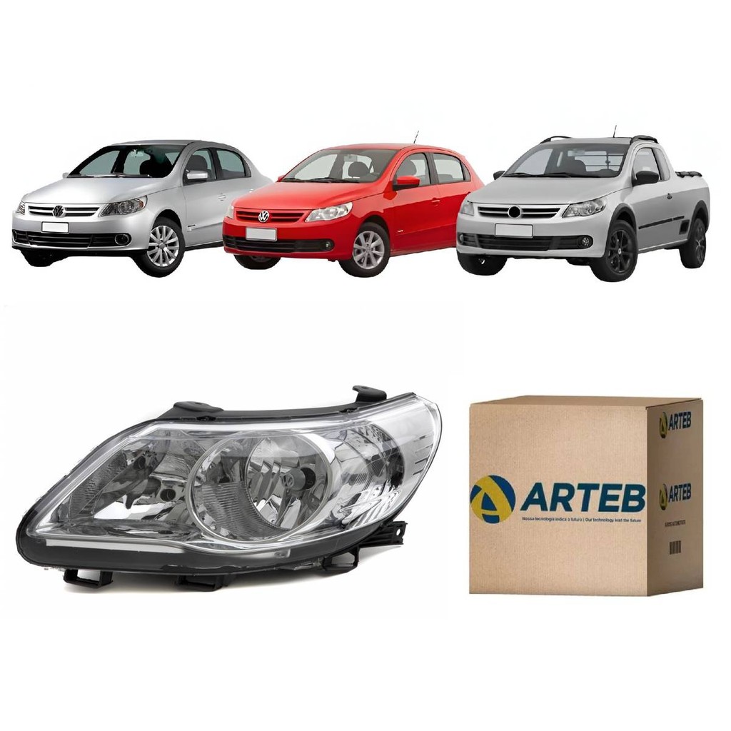 Farol Principal Com Logo Vw Gol Saveiro Voyage G5 2009 2010 2011 2012 2013 Lado Esquerdo Motorista Original Arteb
