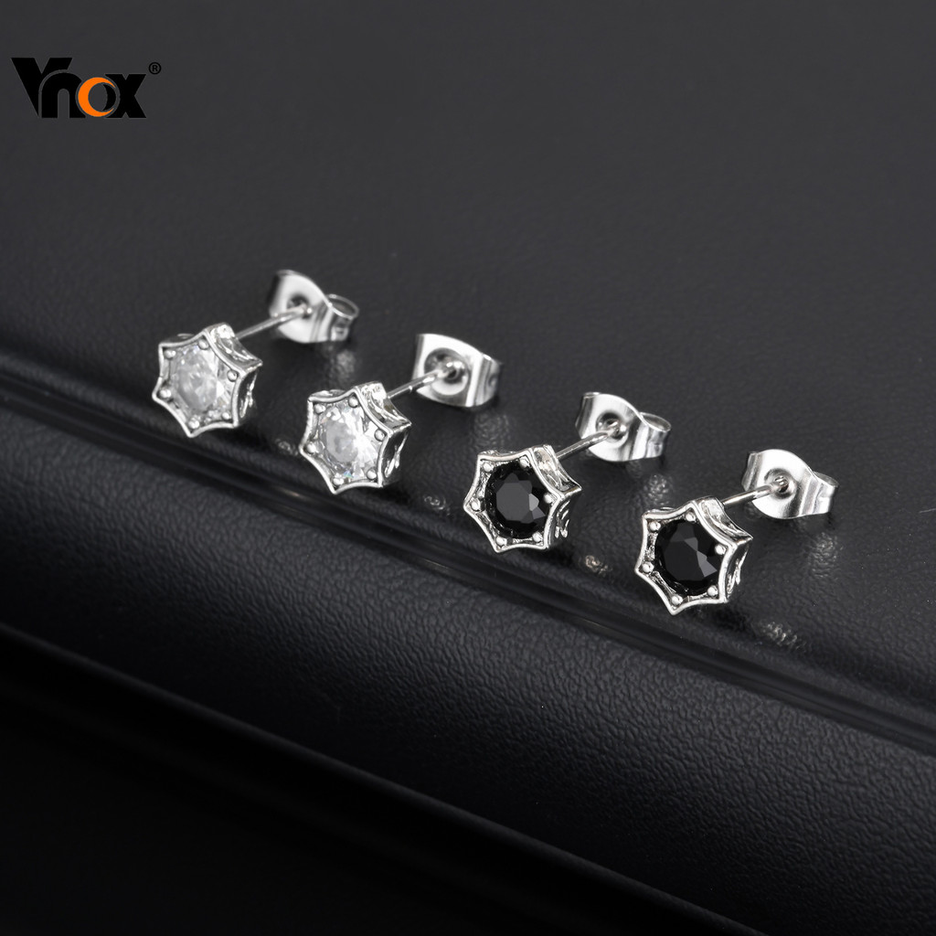 Brinco Estilo Punk Vnox Para Homens , Joia Piercing De Orelha Vintage Com Zircônia Hexagrama Preta em Oferta na Shopee