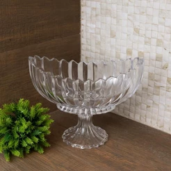 Centro de Mesa de Cristal Geneva 28cm com Pé Wolff para Decoração Mesa Posta Frutas Flores Sala Jantar Aparador Elegante