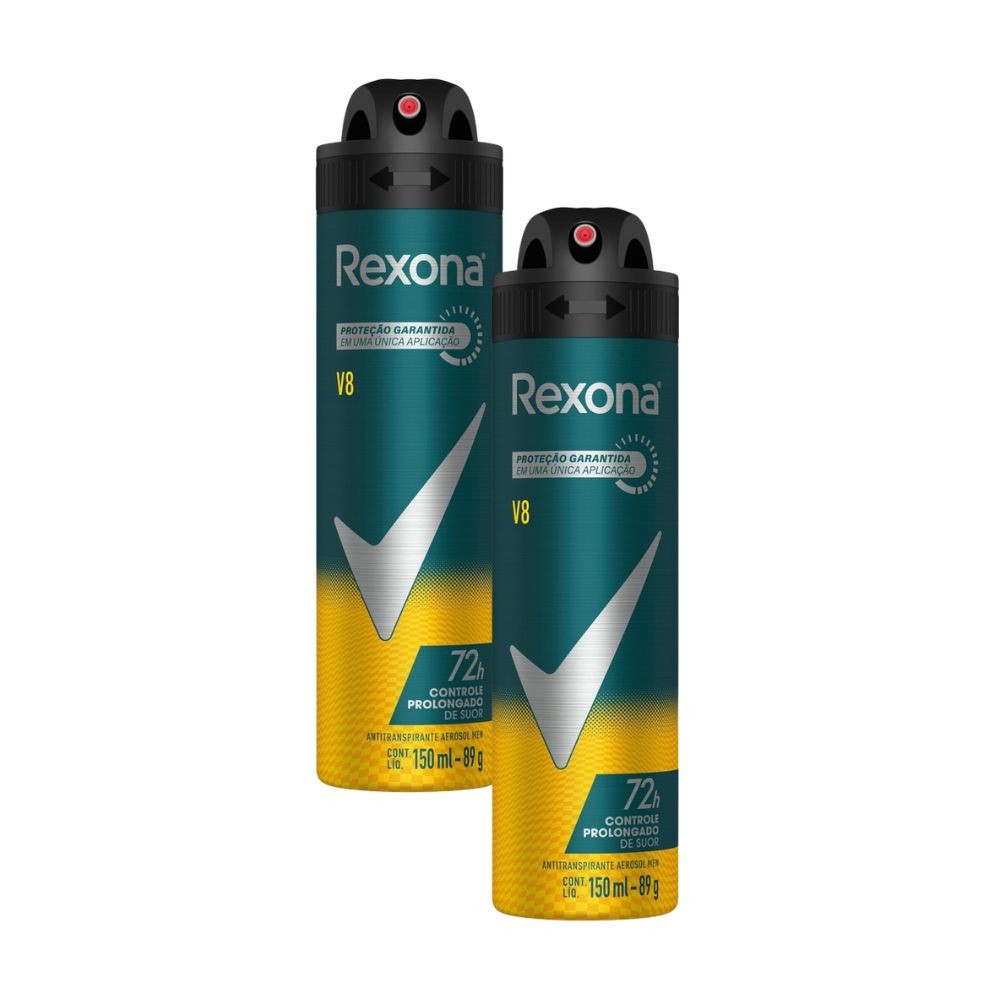 Kit 2 Desodorante Rexona Men V8 Aerosol Antitranspirante 48h 150ml - Beauty