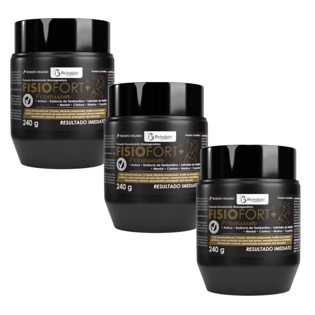 Kit 3 Pomada Massagem Fisiofort Premium Pote 240G - Bio Instinto