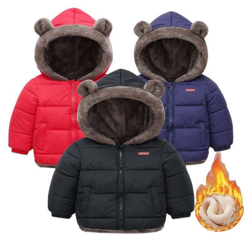Inverno Cashmere Engrossar Jaqueta Crianças 1-6 Anos De Idade Meninos Meninas Cor Sólida Com Capuz Roupas Casuais