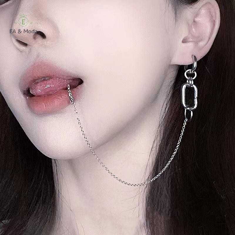 Detalhes do EA & Moda Estilo Legal Falso Piercing Lábio Clipe Brinco Punk Corrente Ligada Brincos Articulados Anel Labial Para Mulhe