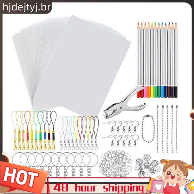 198 PCS Shrinky Art Paper Folha Termorretrátil Kit De Plástico Furador Chaveiros Lápis Desenho DIY