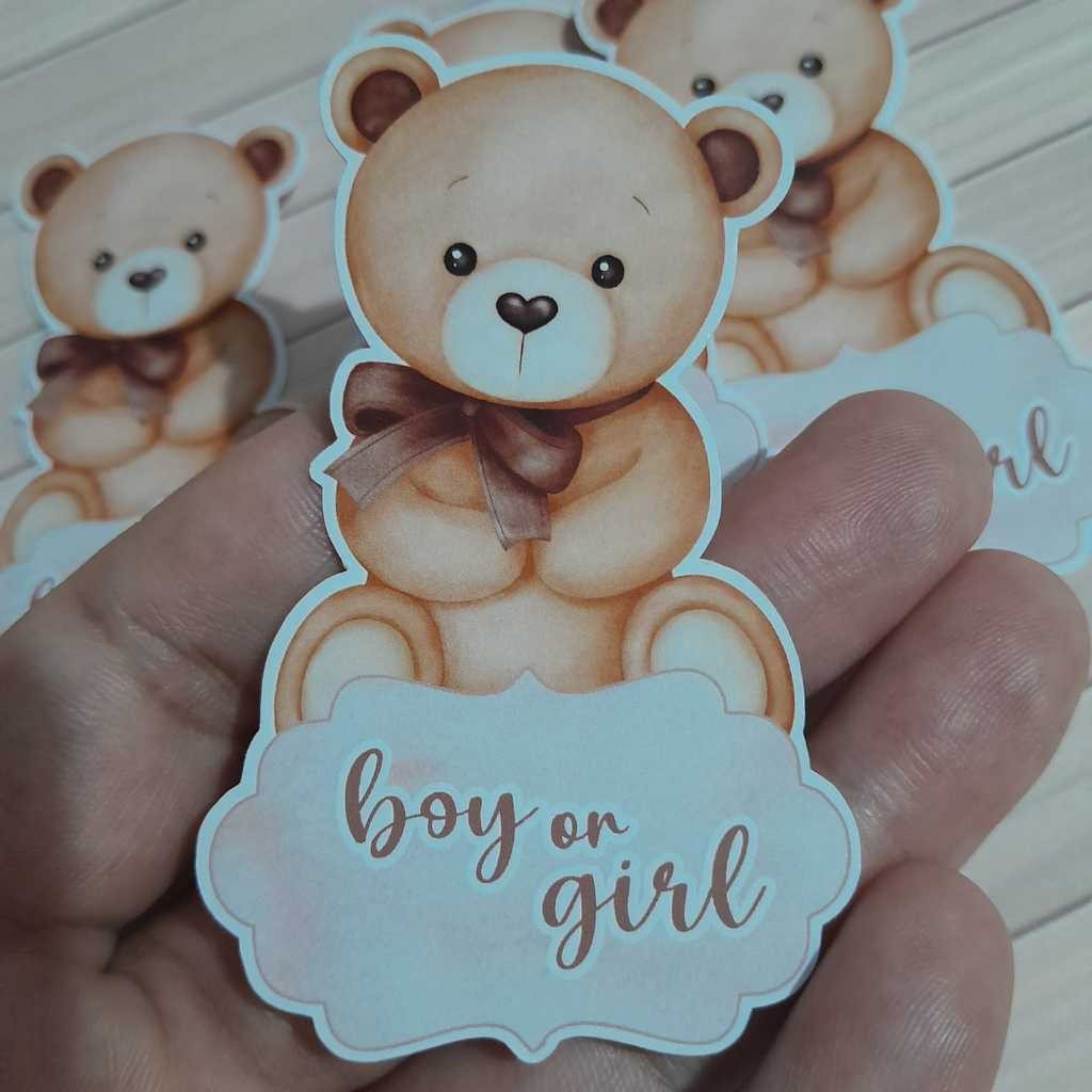 30 Apliques para Tubetes Chá Revelação - Ursinho Bege -Festa infantil - Lembrancinhas personalizadas
