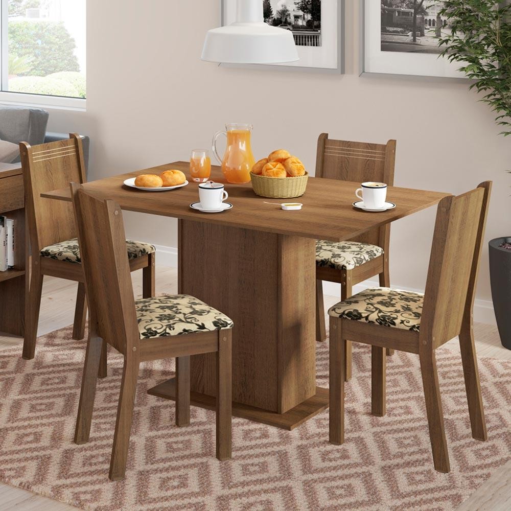 Conjunto Sala de Jantar Lexy Madesa Mesa Tampo de Madeira com 4 Cadeiras