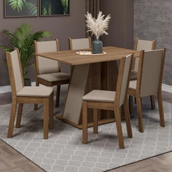 Conjunto Sala de Jantar Mesa Tampo de Madeira 6 Cadeiras Wendy Madesa