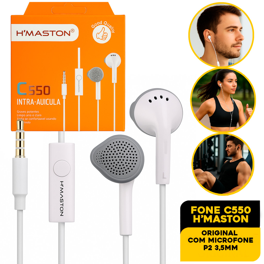 H'maston C550 Fone De Ouvido Com Fio e Microfone Fone de ouvido para celular entrada de 3.5mm