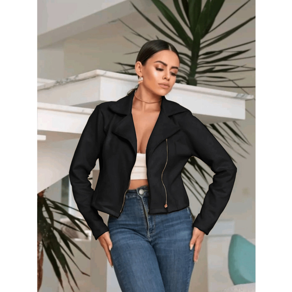 Jaqueta Feminina Suede Casaco Camurça Com Ziper Inverno Estilosa Manga Longa Jaqueta Curta P ao G3