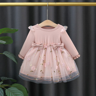 Bebê Flor Bordado Vestido De Malha Manga Longa Recém-Nascido Roupas Frias Para Menina Roupa De Inverno em Oferta na Shopee
