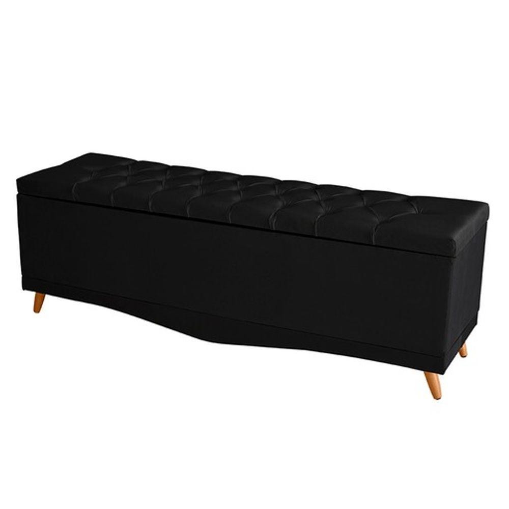 Recamier Calçadeira Baú Barcelona Queen 160 Cm Botão Encapados Pés Palito Suede Preto Do Lar Móveis