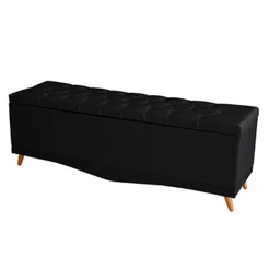Recamier Calçadeira Baú Barcelona Queen 160 Cm Botão Encapados Pés Palito Suede Preto Do Lar Móveis