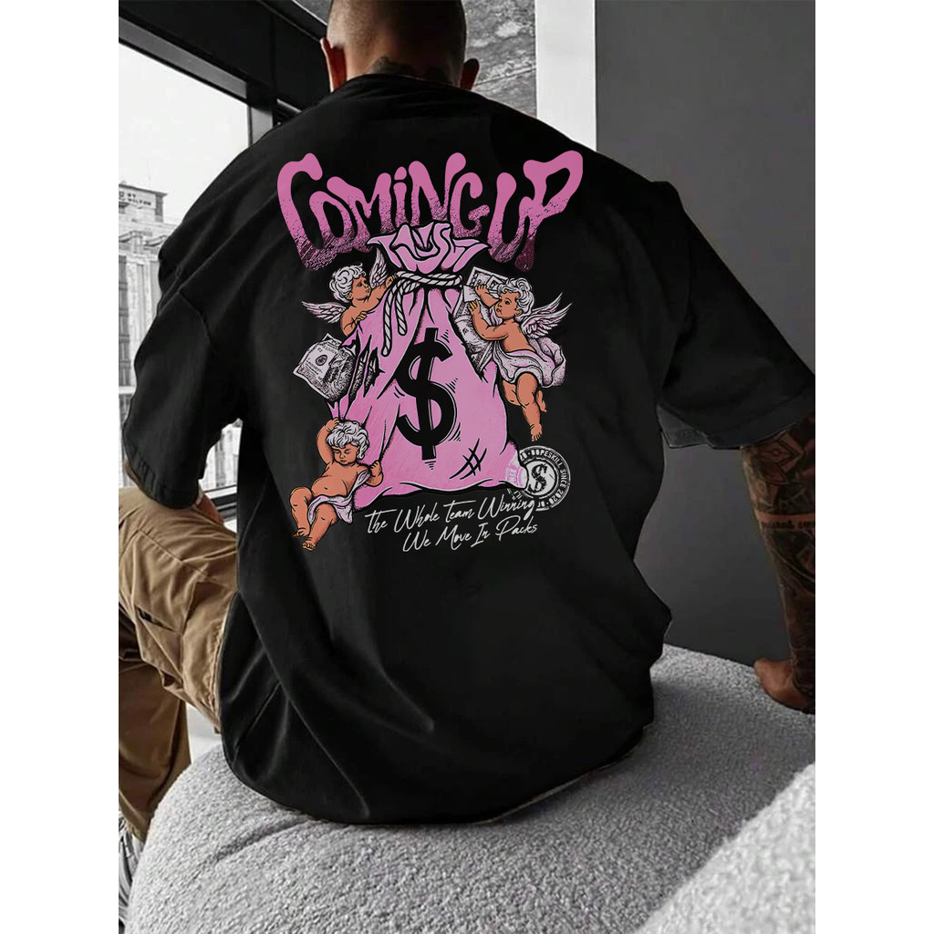 Camiseta Unissex Oversized Plus Size Feminina Masculina Camisa   Streetwear Estampada Urso Anjo Dollar Money