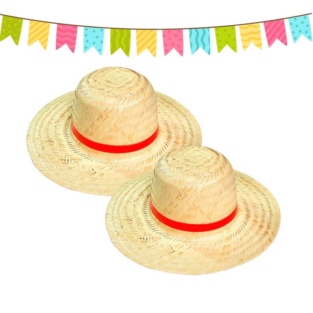 Kit 2 Chapéus Junino de Palha Luffy Cosplay São João Arraia
