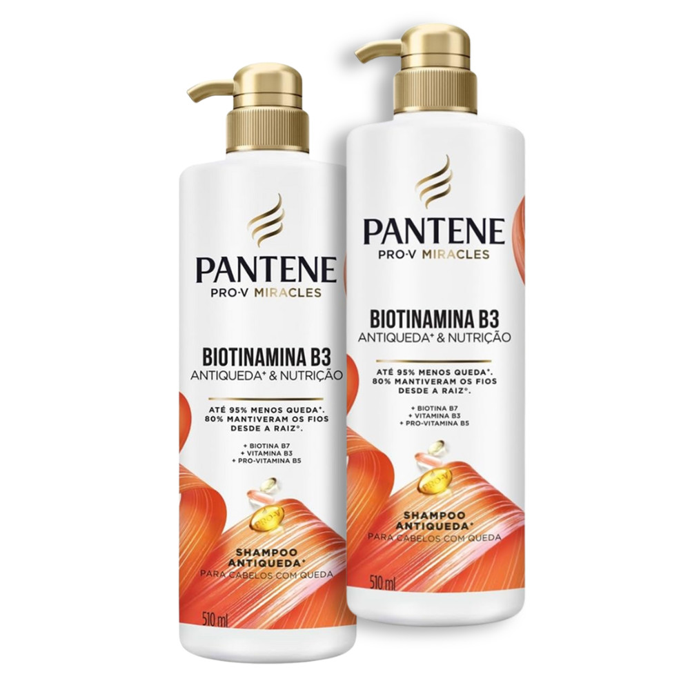 2 Uni Shampoo Pantene Antiqueda & Nutrição Biotinamina B3 510ml