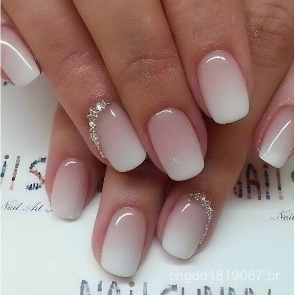 24 piece unha postiça realistaa quadrada decorada curtas luxo francesinha com cola unhas postiças decoradas em Oferta na Shopee