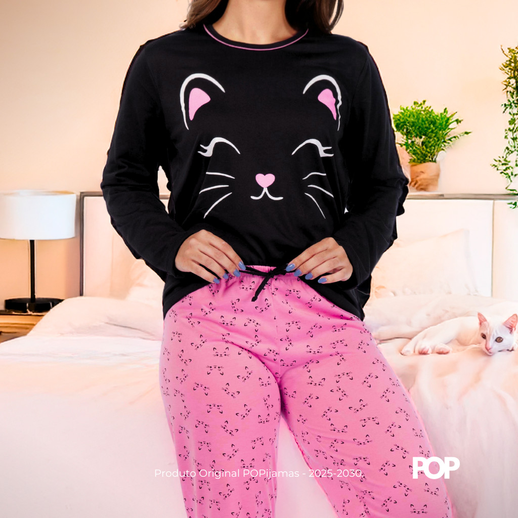 Pijama Feminino Inverno Longo Blogueira Calça e Blusa Master Confort Estampado Fofinho POPijamas