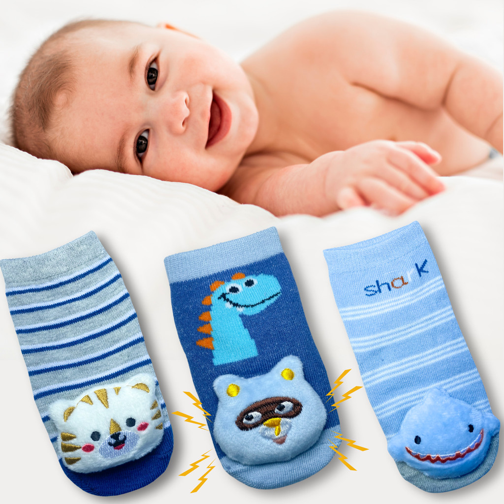 Kit 3 Pares Meia Bebê Menino Antiderrapante Pelúcia Presente