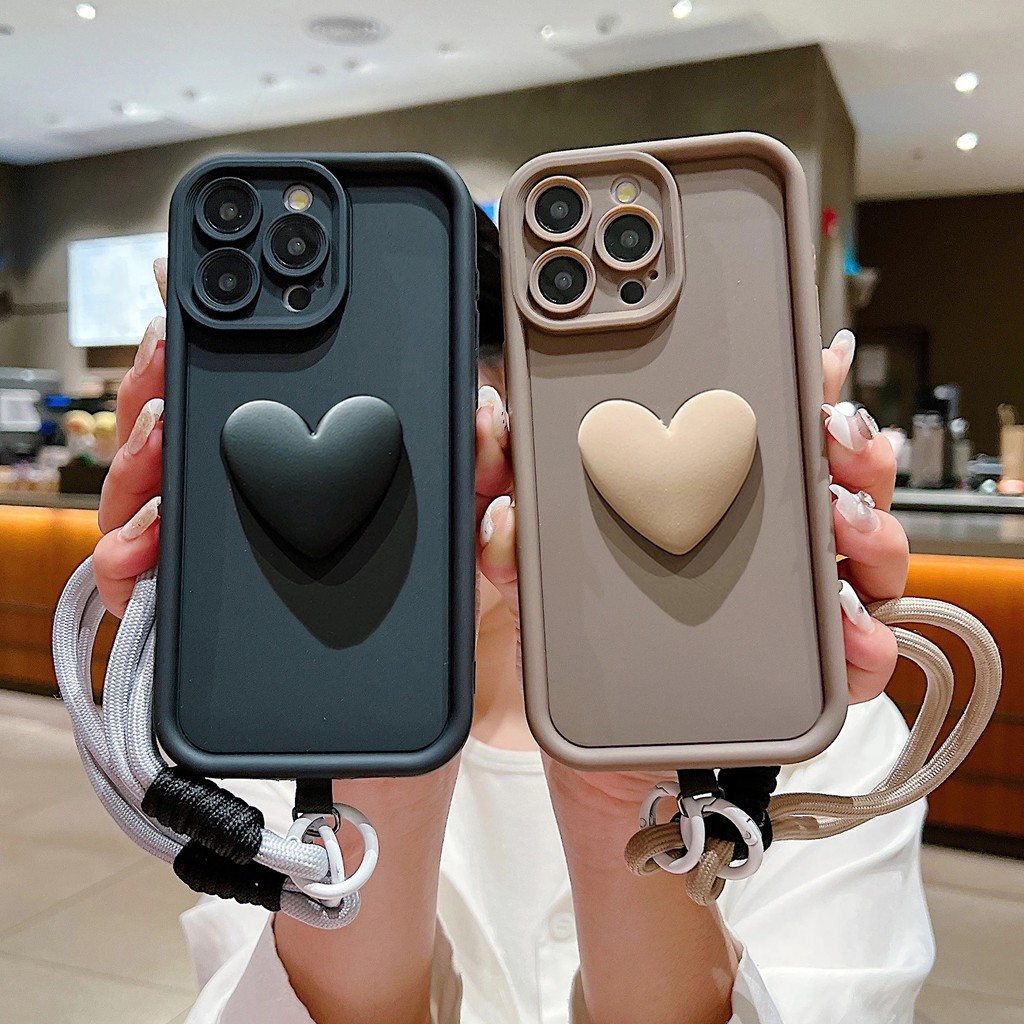 3D Amor Coração Com Cordão De Mão Caso Para Samsung A16 A55 A15 A05S A35 A54 A05 A34 A25 A24 A14 A33 A53 A52 A32 A23 A51