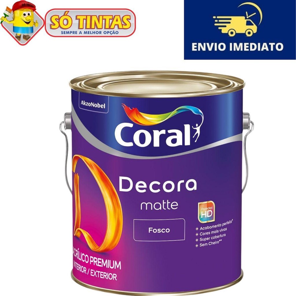 Tinta Acrílica Decora Matte Premium Fosco Acabamento Perfeito Lavável 3,6 Litros Coral em Oferta na Shopee