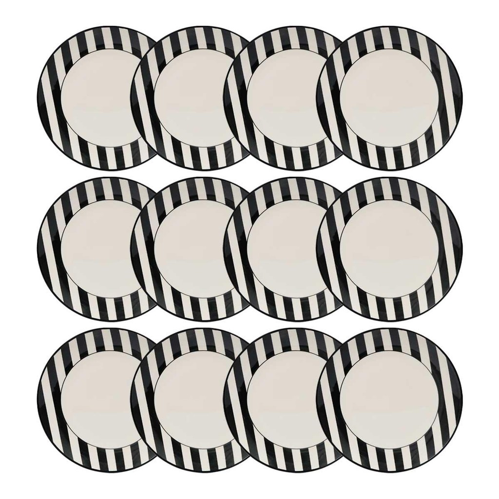 Jogo com 12 Pratos Rasos 26cm Oxford Unni Stripes and Dots em Oferta na Shopee