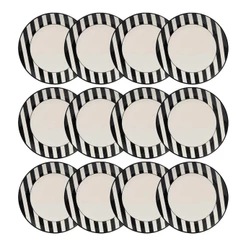 Jogo com 12 Pratos Rasos 26cm Oxford Unni Stripes and Dots