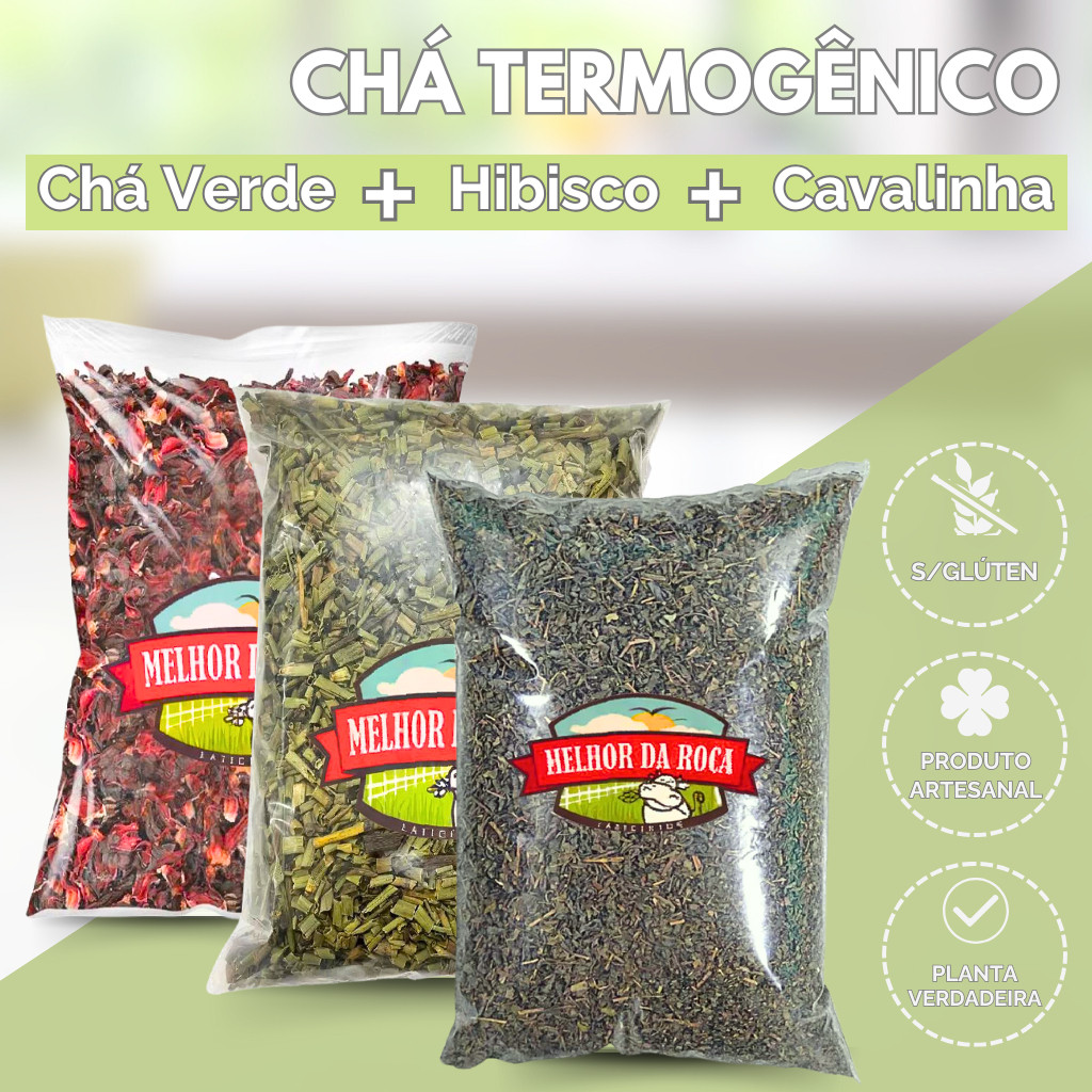 Kit Chá Detox Termogênico e Diurético Hibisco Cavalinha e Chá Verde