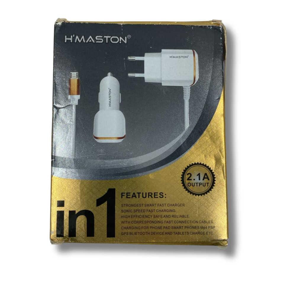 Carregador 3 em 1 + Carregador veicular USB Micro 2.1A para celular Hmaston Charger