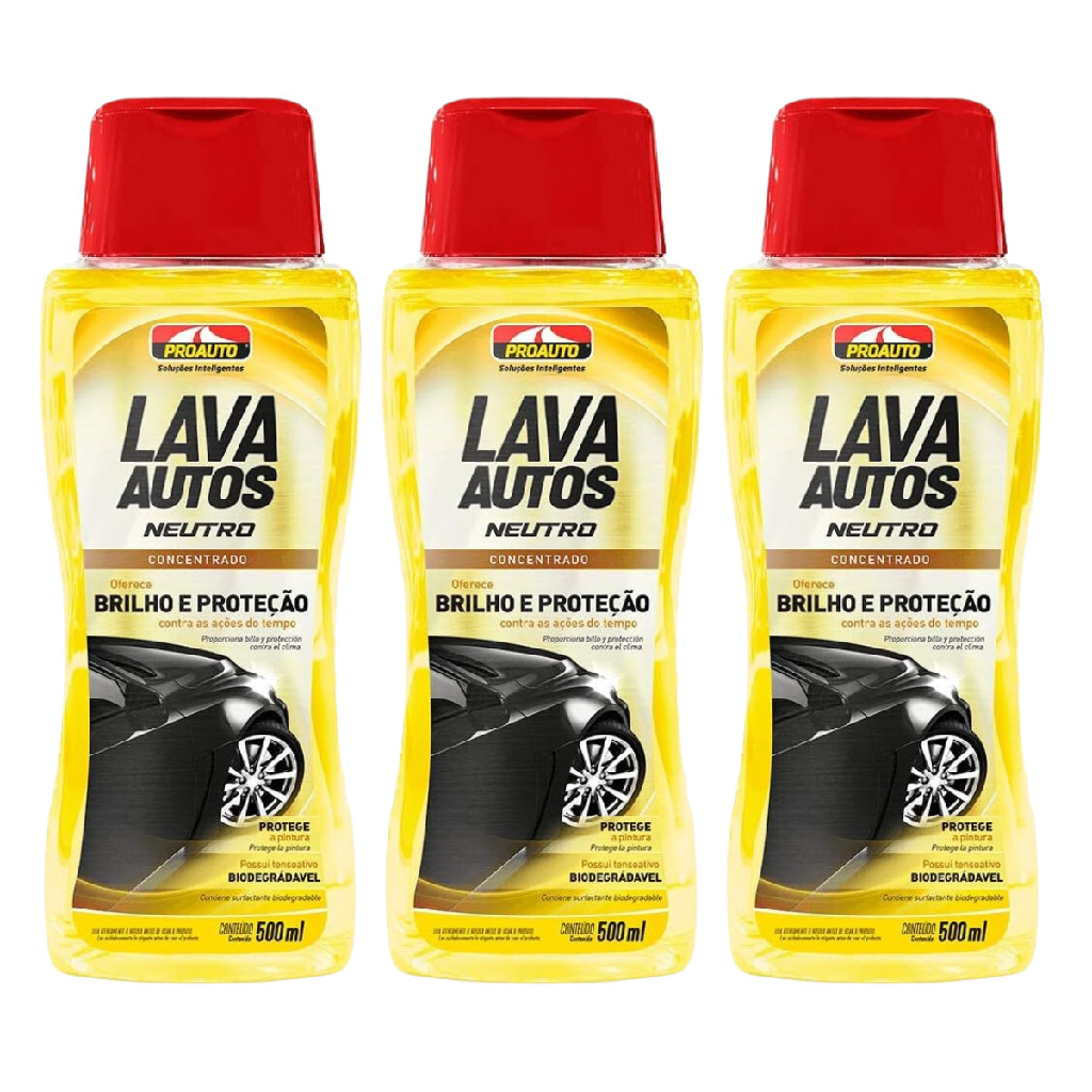 Kit C/ 3 Shampoo Lava Carros Concentrado Neutro Proauto 500ML em Oferta na Shopee