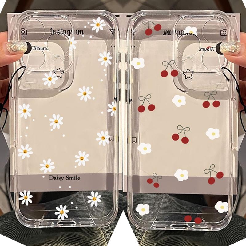 Capa De Telefone Para iphone 13 16 15 14 11 12 Pro Max 7 8 Plus X XS XR Concha Cereja Fruta Margarida Flores Escudo De S em Oferta na Shopee