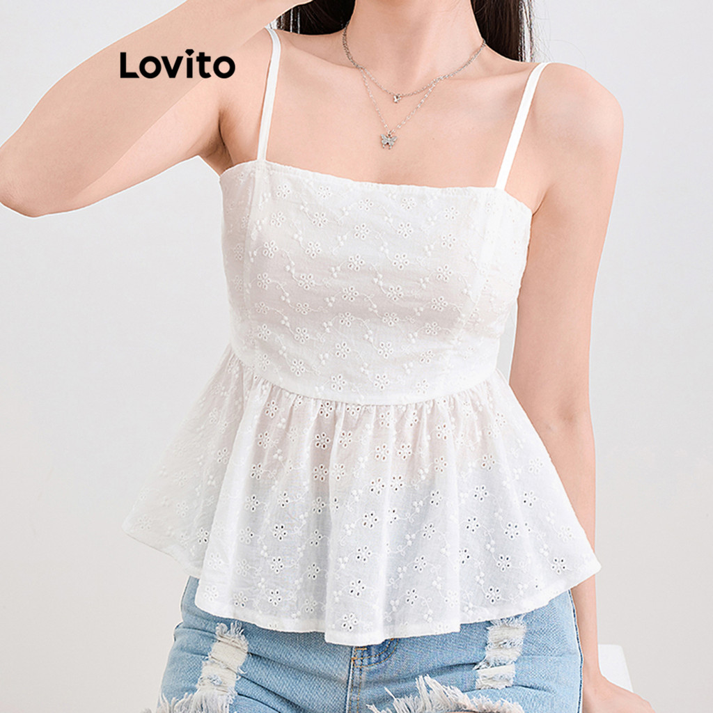 Lovito Top Casual Com Babados Na Bainha Verão/Primavera Regata Feminina L109MD321 - Women Clothes