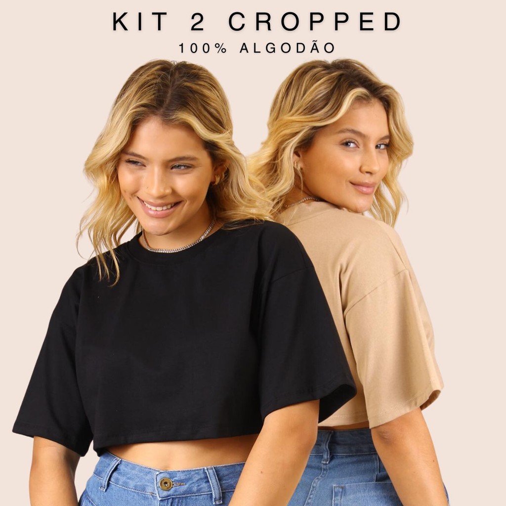 Kit 2 T shirt Cropped Feminina Confortável Básica Leve Camiseta Manga Curta em Oferta na Shopee