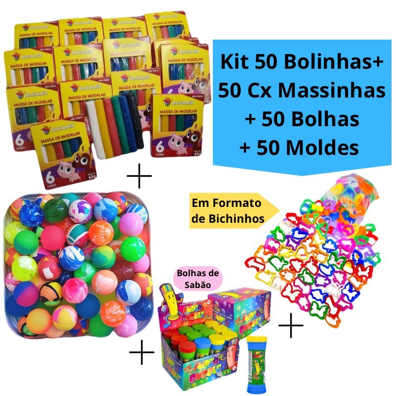 Kit 50 Cx Massinha de Modelar + 50 Bolhas de Sabão + 50 Bolinhas + 50 Cortador Molde Infantil Festa Lembrancinha em Oferta na Shopee