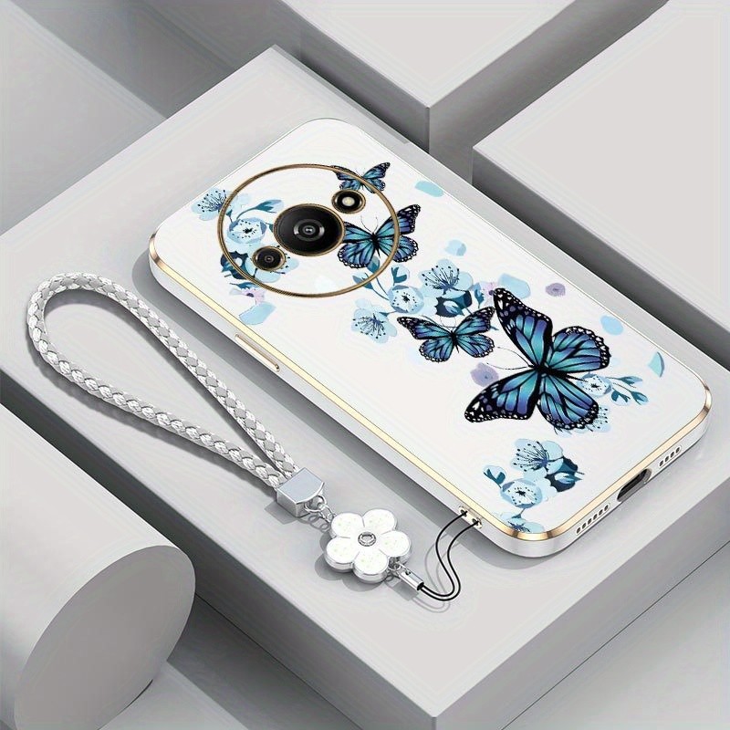 Capa Borboleta Azul A3 Para Xiaomi Redmi A3 Com design Durável Galvanizado Perfe