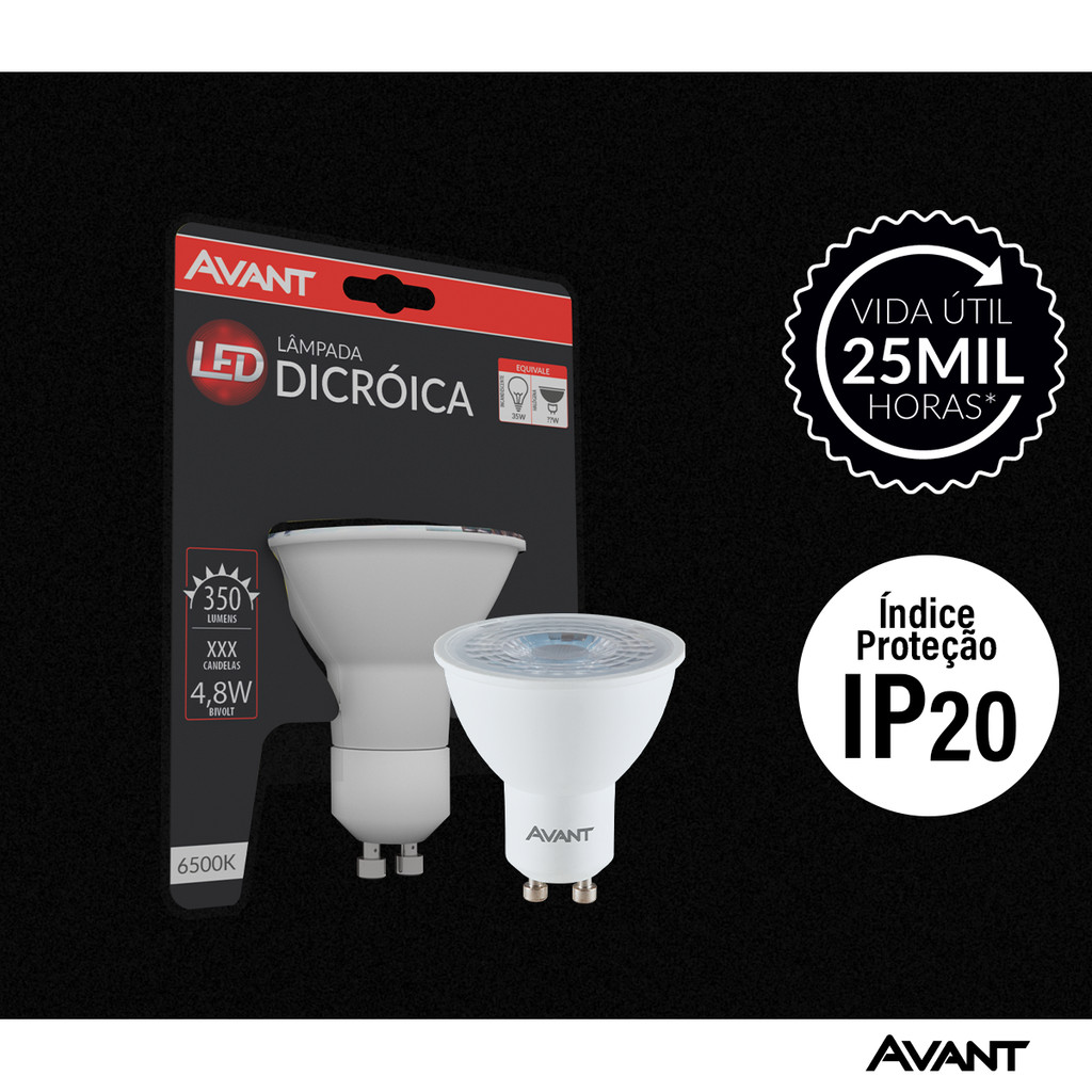 Lampada Led Dicróica MR16 4,8w 350lm 6500K GU10 Branco Avant