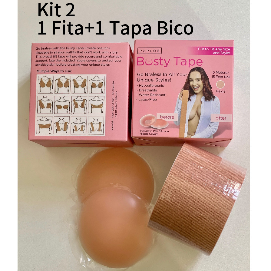 KIT 2 Conjunto Sutiã 1Levanta Peito Fita E 1 Par De Tapa Bico Invisível a Prova de Água Resistente ao Suor