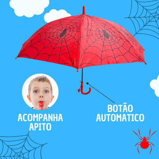 Sombrinha Guarda-Chuva Super Herói Homem Aranha Infantil Automático, com Apito, Leve e Segurança