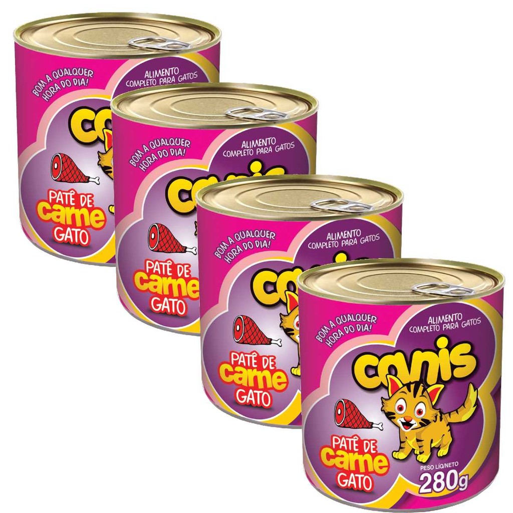 Kit Patê Para Gato Canis Adulto Sabor Carne 280gr 4un