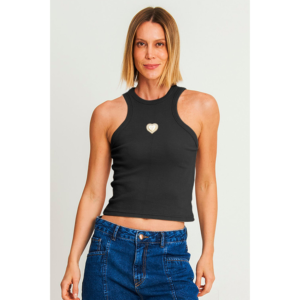 Regata Cropped Feminina Logo Relevo Polo Wear Preto - Women Clothes