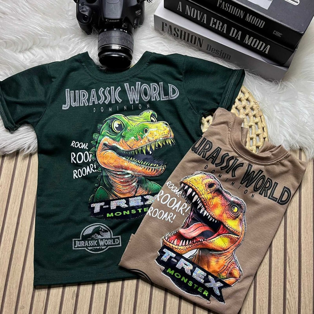 Camiseta LED Jurassic Dinossauro Infantil Brilha Pisca