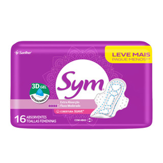 Absorvente Sym Cobertura Suave 3D Gel com Abas 16 Unidades Leve Mais Por Menos em Oferta na Shopee