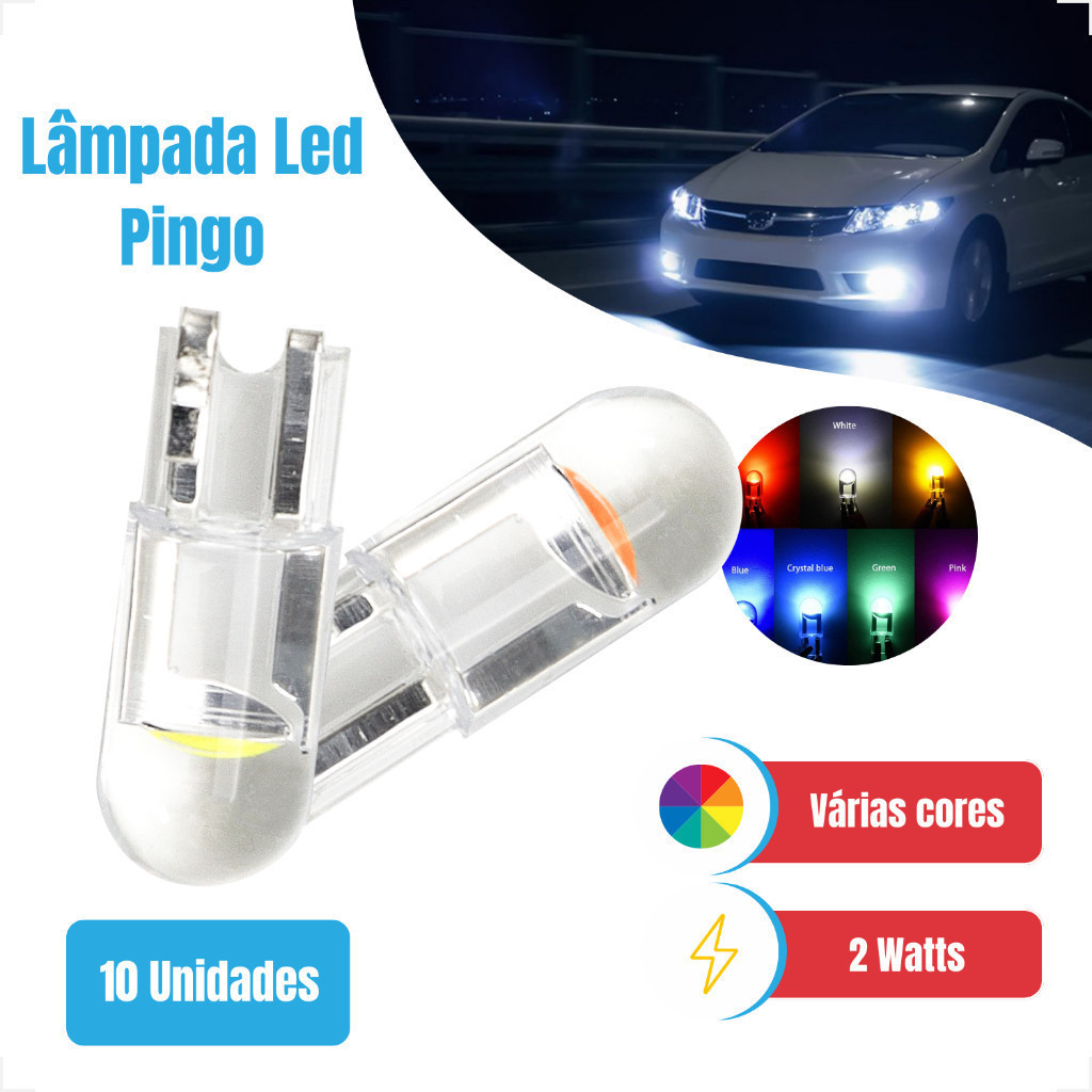 Kits Lâmpada Led Pingo T10 9mm 23mm 0,36w COB 0,03A-DC12V Moto Carro Cores 2UN 4UN 6UN 10UN ALTO em Oferta na Shopee