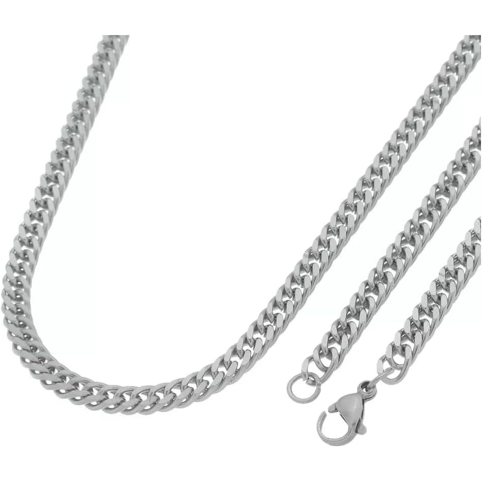 Corrente Masculina elo duplo Grumet 60 cm 5mm Corrente Prateada aço Inox