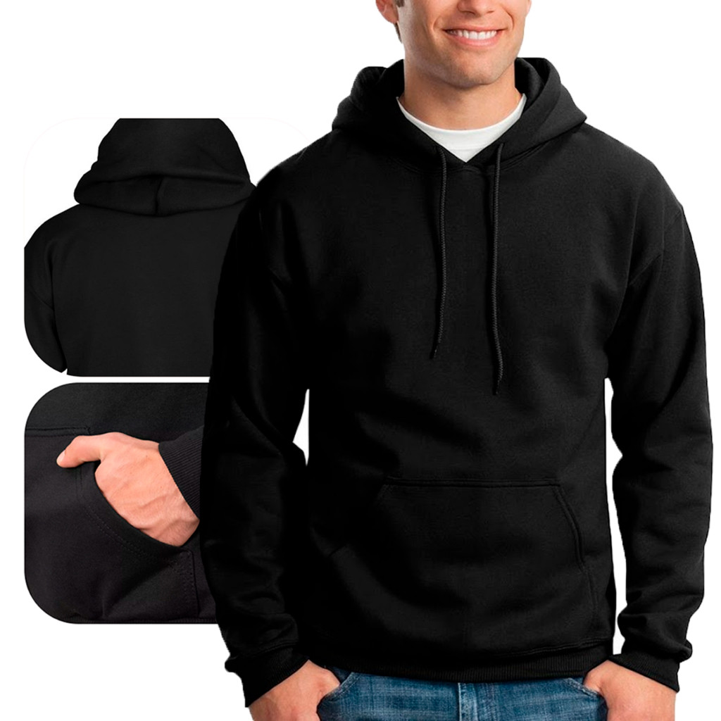 Moletom Liso Algodão Unissex com Touca Blusa de Moletom Frio Inverno Canguru Gola Careca Flanelado Masculino Feminino