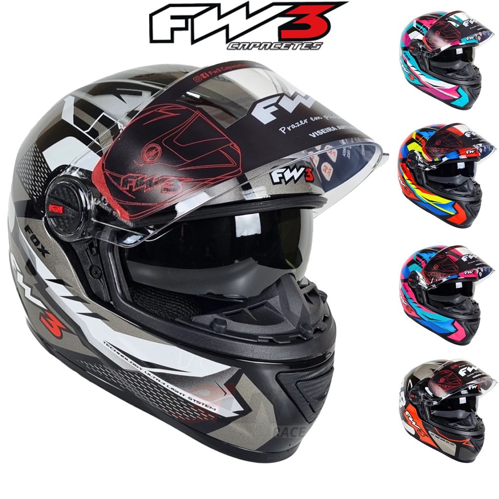 Capacete Fechado Fw3 Gtx Fox Óculos + Narigueira Cores Masculino Feminino em Oferta na Shopee